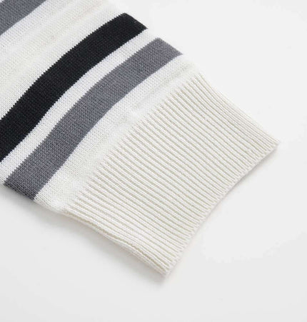 Color-Block Letter Knit Sweater - Loose Fit close-up of striped sleeve detailing