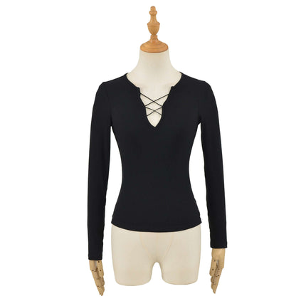 Camiseta de Manga Larga Ajustada con Tirantes y Escote en V