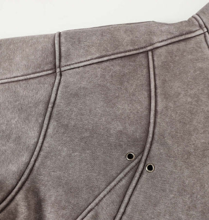Close-up of the American Retro Washed Hoodie – Loose Fit showing detailed stitching and side seam pockets.