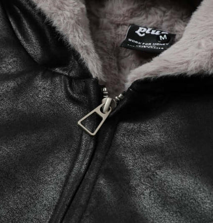 Faux Fur Hooded Jacket – Street Style featuring a close-up of the zipper and soft faux fur lining for warmth.