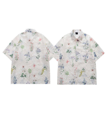 Floral Turn-Down Collar Shirt – Loose Fit showcasing a vibrant floral pattern and relaxed style for casual summer wear.