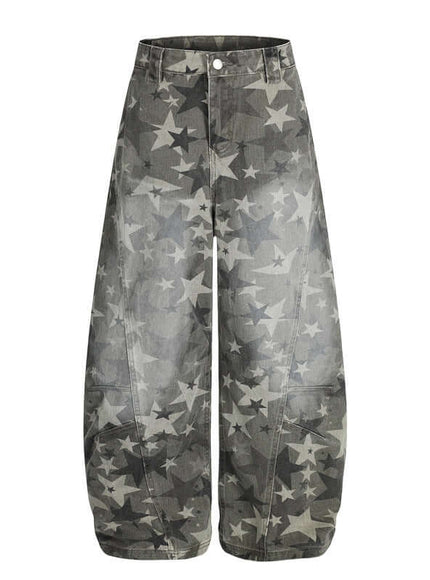 Model wearing Camouflage all over star print pants by Grozavu