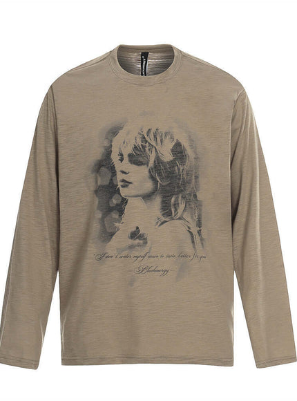 White character printed t-shirt long sleeve with Grozavu logo