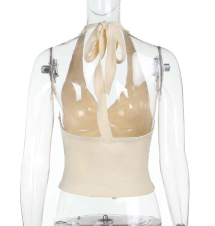 Split Neck Suspender Top – Slim Fit shown on a mannequin, showcasing the back design and tie detail.