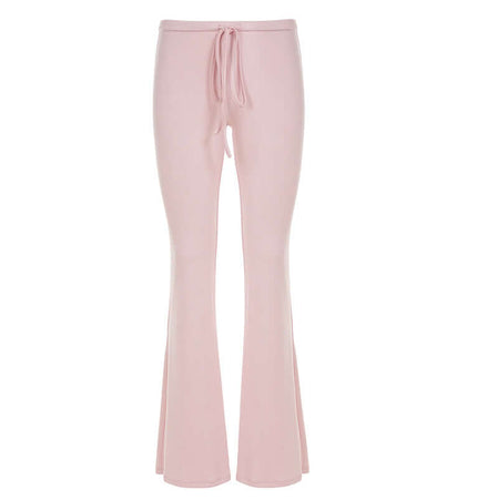 Lightweight Flare Casual Long Pants in soft pink color with a relaxed fit and flared silhouette, perfect for casual outfits.