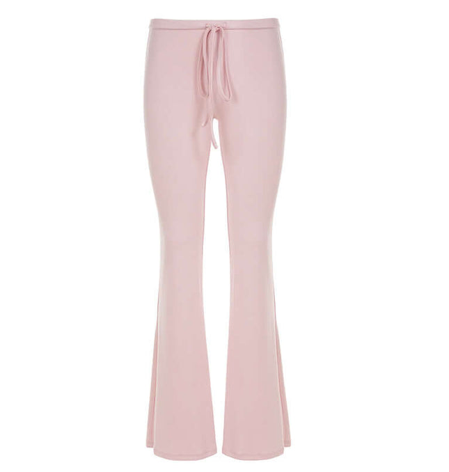 Lightweight Flare Casual Long Pants in soft pink color with a relaxed fit and flared silhouette, perfect for casual outfits.