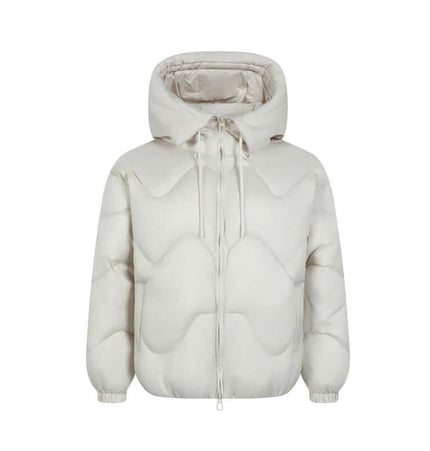 Wave Design Puffer Coat – Loose Fit in beige with distinctive wave pattern for winter warmth.