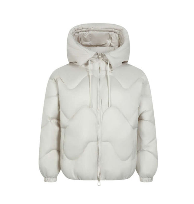 Wave Design Puffer Coat – Loose Fit in beige with distinctive wave pattern for winter warmth.