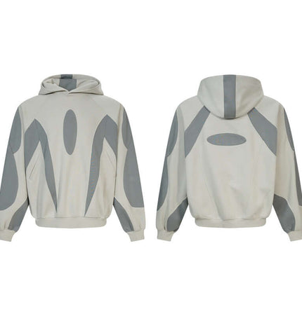 Color-Block Hooded Jacket – Loose Fit featuring a stylish gray and white design with a modern hooded silhouette.