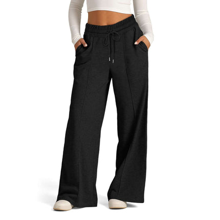 High Waist Casual Long Pants in black with pockets and a relaxed fit for everyday comfort and style.