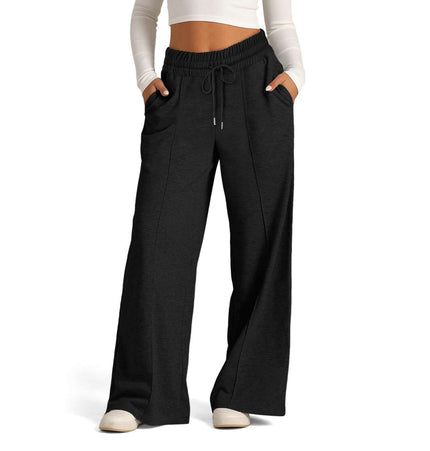 High Waist Casual Long Pants in black with pockets and a relaxed fit for everyday comfort and style.
