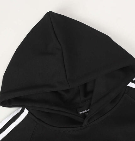 Casual Pullover Sports Hoodie - Relaxed Fit showcasing black hoodie with comfortable hood and stylish design.