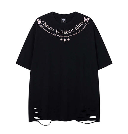 Butterfly Print TShirt – Loose Fit by Grozavu with a distressed design and loose silhouette for casual summer wear.