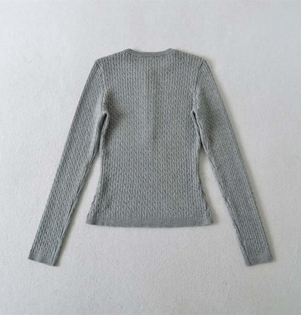 Round Neck Half-Button Knit Sweater in gray, showcasing a slim-fit back view with textured knit design.