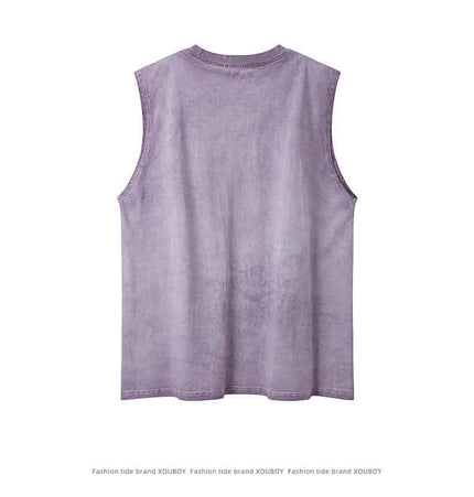 Cartoon Print Cotton Tank Top – Loose Fit, purple sleeveless top showcasing a relaxed back design.