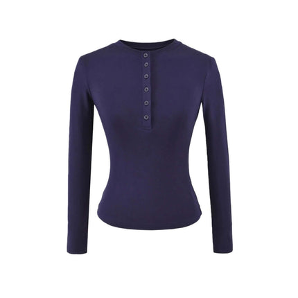Elastic Half-Button Long Sleeve Top