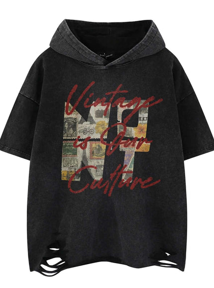 Black unique washed hooded short top with Grozavu logo