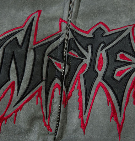 Lederlook Flammenbestickte Jacke