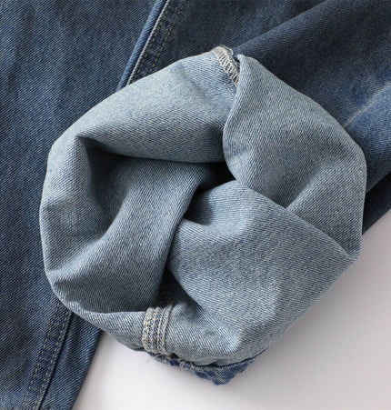 Washed Distressed Denim Pants close-up of rolled cuff, showcasing vintage style and casual appeal.