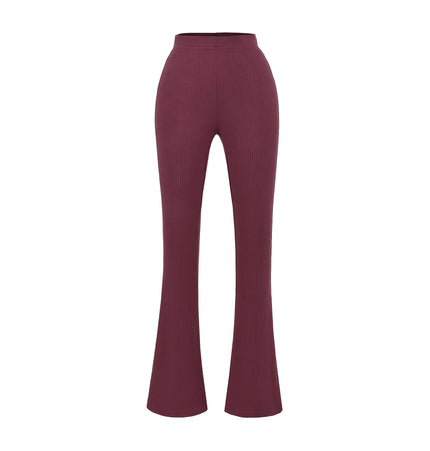 Slim Fit Low Waist Slightly Flared Pants in deep burgundy color, designed for comfort and style.