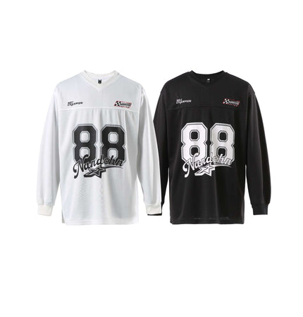 Digital Print Jersey TShirt - Loose Fit in black and white, featuring sporty number 88 graphic and casual design.