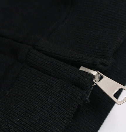 Close-up of zipper detail on a Faux Suede Printed Hoodie – Loose Fit, showcasing quality craftsmanship and style.