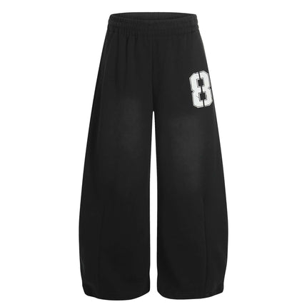 Casual Letter Print Wide-Leg Knife Pants in black with bold number 8 design, ideal for casual streetwear styling.