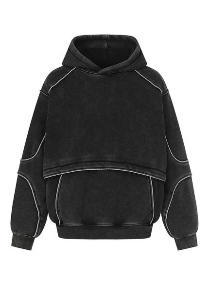 Back view of Dark gray washed hooded sweatshirt by Grozavu