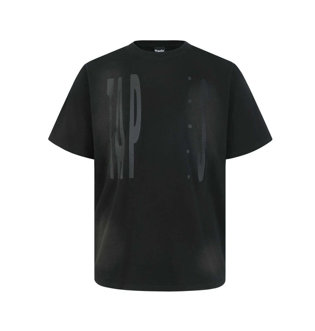 Washed Spray Print TShirt – Loose Fit in black with bold spray print lettering for a relaxed urban style.