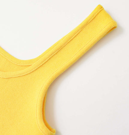 Slim Fit Knitted Short Tank Top in bright yellow featuring a sleeveless design and round neckline.