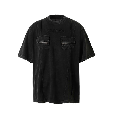 Retro Pocket Embroidery TShirt – Loose Fit featuring letter-embroidered pocket detail.