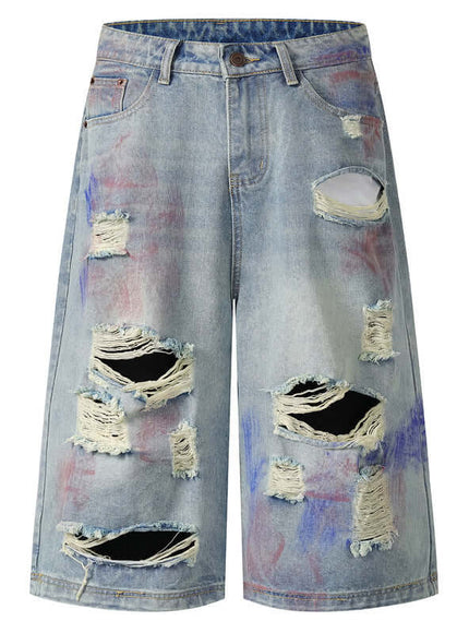 Light Blue denim capri pants wide with Grozavu logo