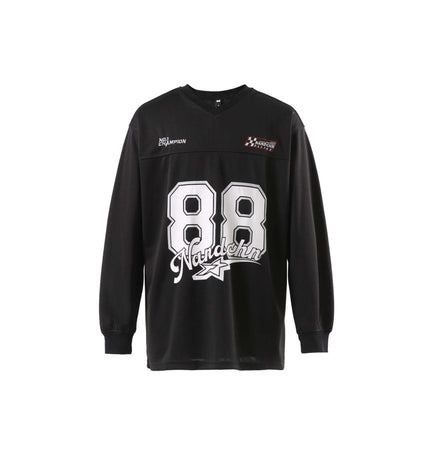 Digital Print Jersey TShirt - Loose Fit in black with sporty 88 print and loose-fit design for casual comfort.