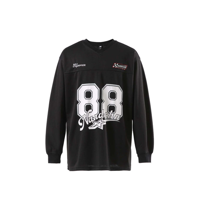 Digital Print Jersey TShirt - Loose Fit in black with sporty 88 print and loose-fit design for casual comfort.