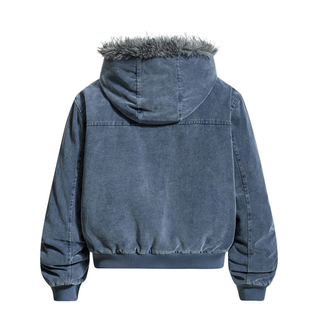 Giacca in Cotone Fleece con Collo di Lana