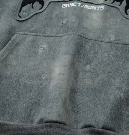 Letter Applique Washed Hoodie – Loose Fit showcasing bold street fashion and comfort, perfect for casual urban style.