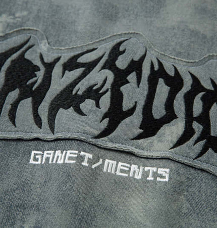 Letter Applique Washed Hoodie – Loose Fit with bold letter design and edgy urban style.