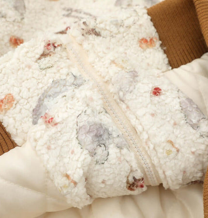 Bunny Ears Hooded Coat – Loose Fit inner lining detail with soft cotton-padded texture and floral print.