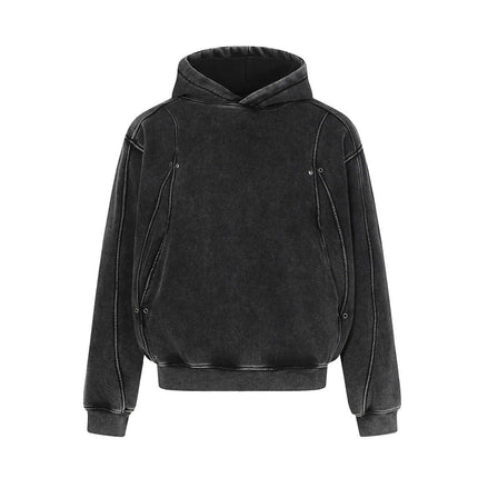 American Retro Washed Hoodie – Loose Fit in black with a hood and side seam pockets, perfect for casual winter wear.