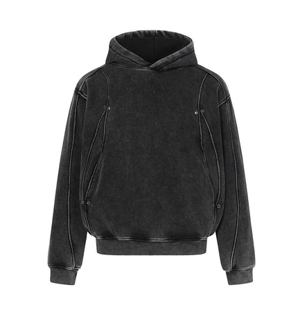 American Retro Washed Hoodie – Loose Fit in black with a hood and side seam pockets, perfect for casual winter wear.