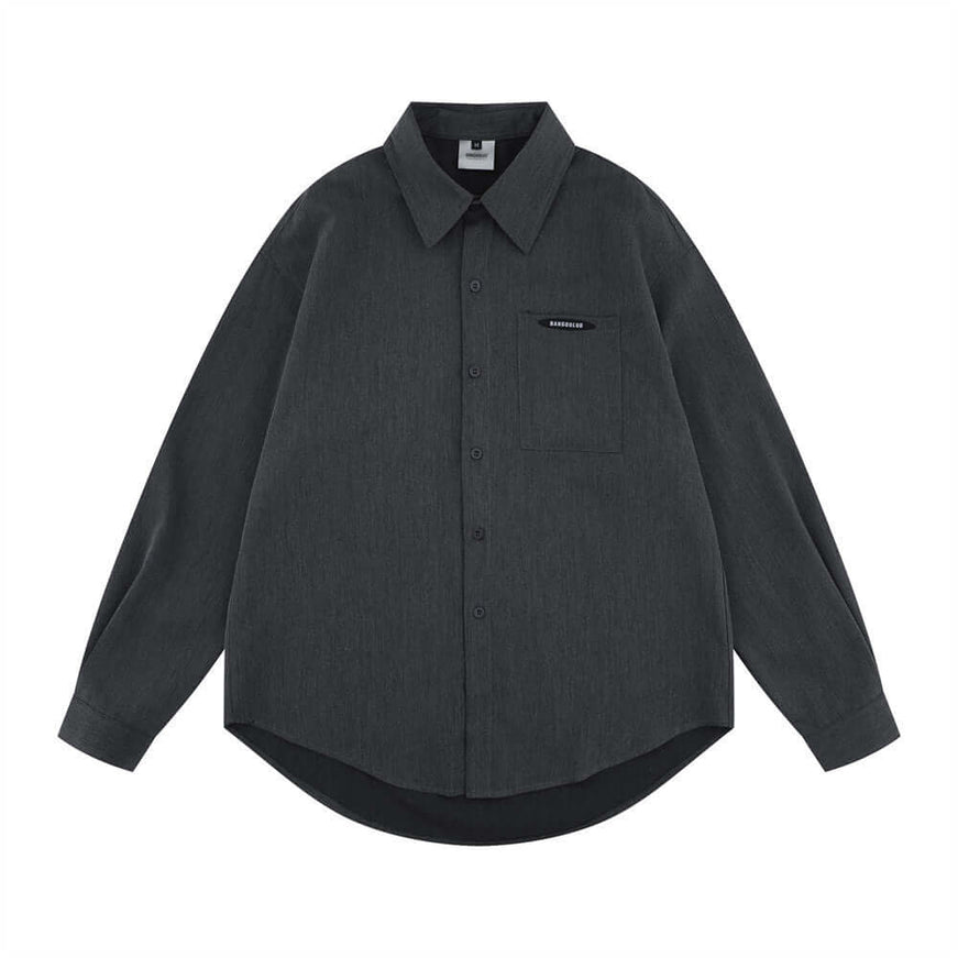 Model wearing Light gray solid color long sleeve shirt by Grozavu