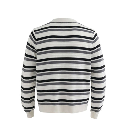 Color-Block Letter Knit Sweater - Loose Fit showing back view with black and white striped pattern.