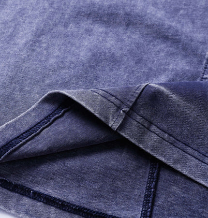 Retro Tie-Dye Spliced TShirt – Loose Fit close-up of fabric with color-block detail and soft texture.