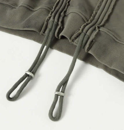 Stripe Patchwork Hoodie – Loose Fit high-quality drawstrings showing detail and craftsmanship.