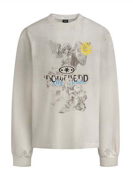 Apricot graphic long sleeve tee with Grozavu logo