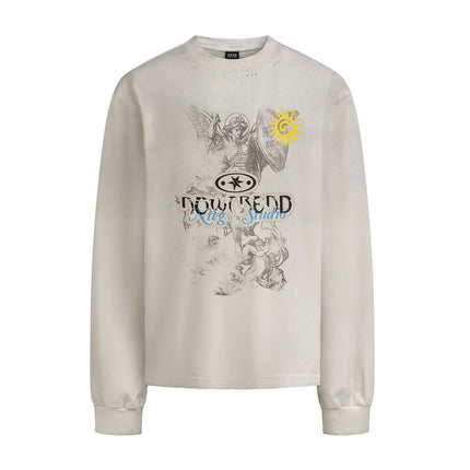 Apricot graphic long sleeve tee with Grozavu logo