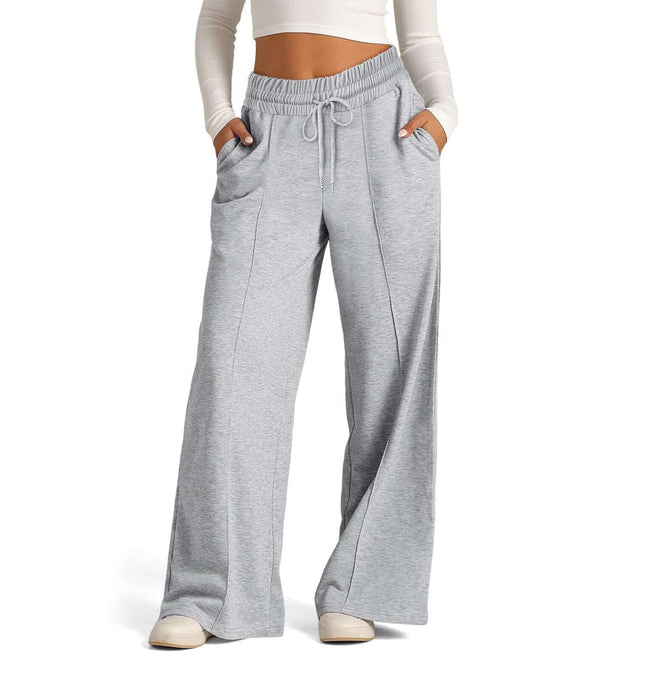 High Waist Casual Long Pants in gray, featuring pockets and a relaxed fit, ideal for everyday streetwear.