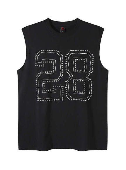 Model wearing Black rhinestone number sleeveless summer by Grozavu