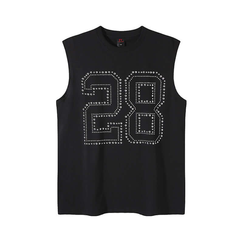 Model wearing Black rhinestone number sleeveless summer by Grozavu