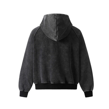 Washed Zip Hoodie Jacket – Loose Fit, back view showcasing soft fabric and hood design.